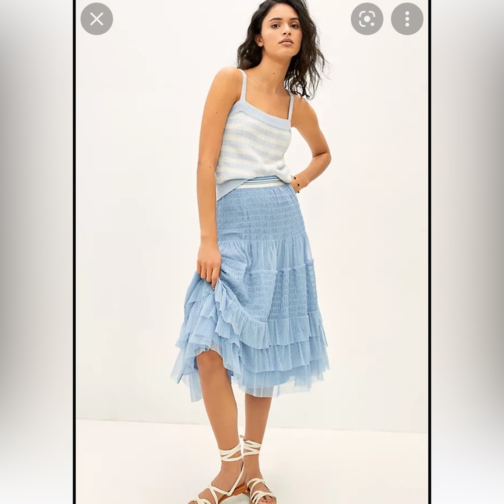 Anthropologie Light Blue Ruffled Midi Skirt - Picture 5 of 11